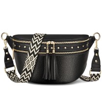 ISEYOU Sac Bandoulière Femme, Sac Banane Femme Grand en Cuir PU avec Sangle Bohème Détachable et Réglable, Sacs à Bandoulière avec 5 Porte-cartes et Fermeture à Glissière à Double Frange