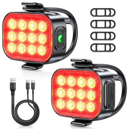 ISEYOU Luce Posteriore Bici [2 Pezzi], USB-C Ricarica Rapida LED Fanale Posteriore Bici, 6 Modalità di Illuminazione,Leggera & Portatile, IP65 Impermeabili, Luci Bici per MTB/Corsa/Strada Ciclismo