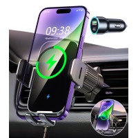 ISEYOU Support Telephone Voiture Induction, 15 W Chargeur Induction Voiture [Serrage Automatique & Rotation 360°] sans Fil Intelligente Rapide Compatible avec 15 14 Pro Max, Galaxy S23/S22, etc