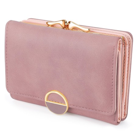 ISEYOU Geldbörse Damen mit Münzfach, Portemonnaie Damen Klein Viele Fächer, Geldbeutel Damen Kurzformat PU Leder mit 15 Kartenfächer - Weich Elegante Wallet (Rosa)