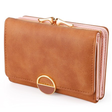 ISEYOU Geldbörse Damen mit Münzfach, Portemonnaie Damen Klein Viele Fächer, Geldbeutel Damen Kurzformat PU Leder mit 15 Kartenfächer - Weich Elegante Wallet (Braun)