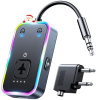 ISEYOU Trasmettitore Bluetooth 5.3, Adattatore Bluetooth Jack con Adattatore AUX Extra Dual da 3,5mm, Hi-Fi Estereo & Bassa Latenza, Supporta 2 AirPods o Cuffie, per TV, Viaggi In Aereo, Palestra